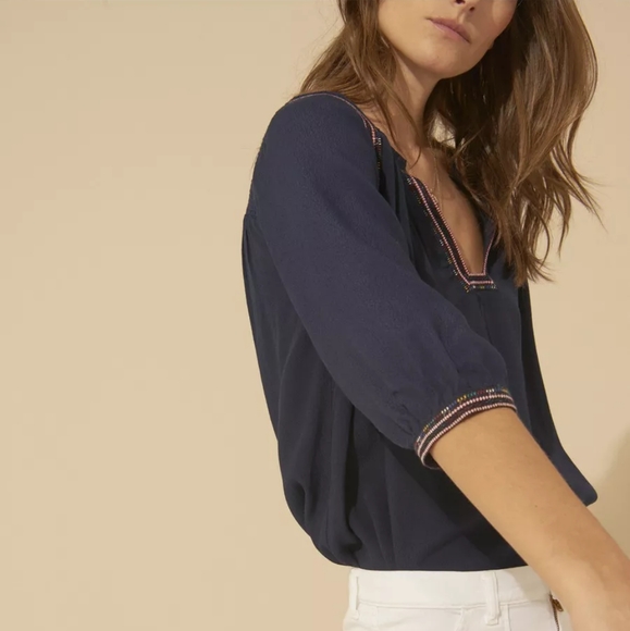 ba&sh Navy Cime Embroidered Top Size EU 1 / Small - Picture 2 of 9